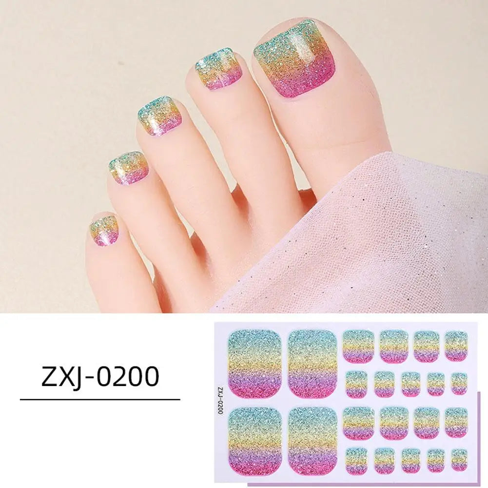 Gradient Glitter Toe Nail Polish Stickers Strips Full Nail Wraps Toenail Stickers Shiny Colorful Gel Toe Nail Decals for Women Oasis Select style 3