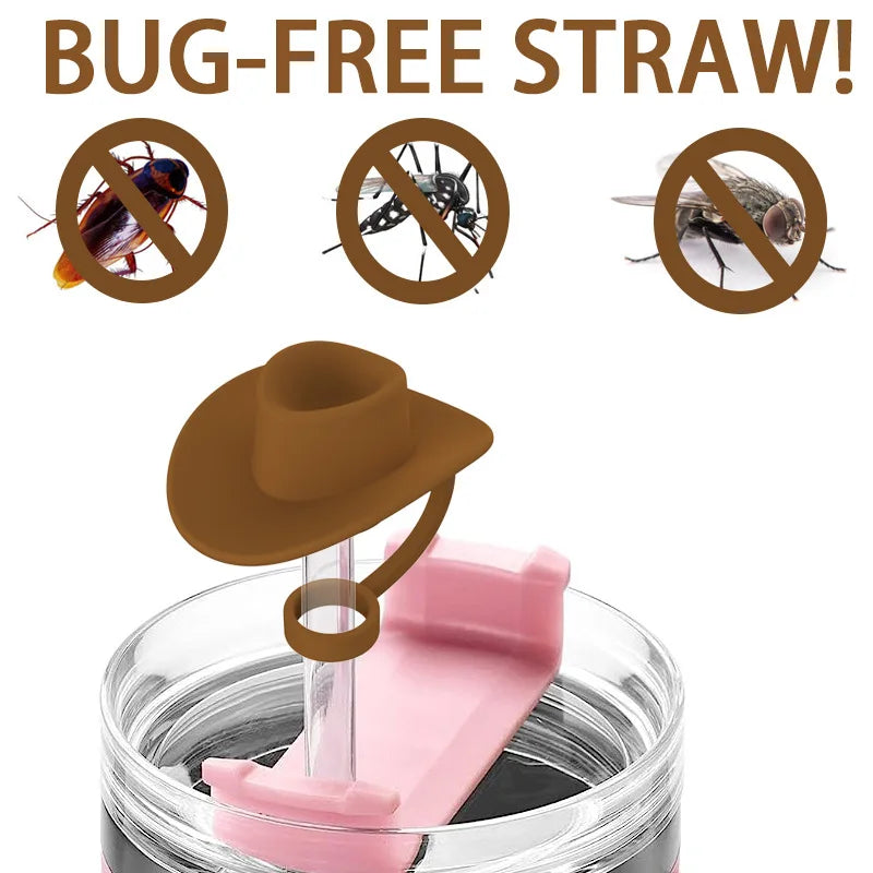 4pcs Cowboy Hat Suction Straw Cap For Stanley Cup 40 Oz Silicone Suction Straw Dust Plug Silicone Dust Cap 6-10mm General Size Oasis Select