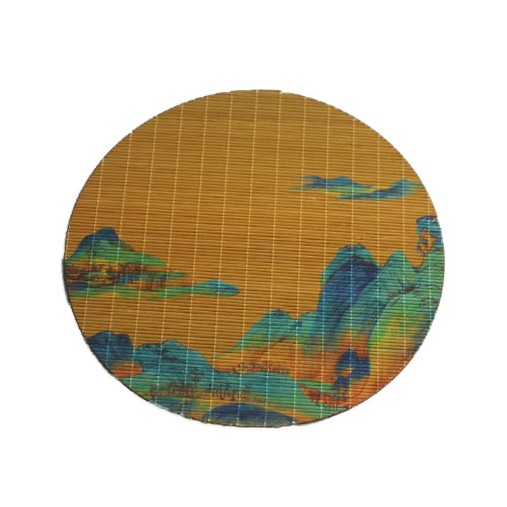 Multicolor Bamboo Tea Mat Heat Insulation Anti Scalding Hand-woven Tea Mat Multi-shape Zen Tea Mat Tea Ceremony Supplies Oasis Select round-painting