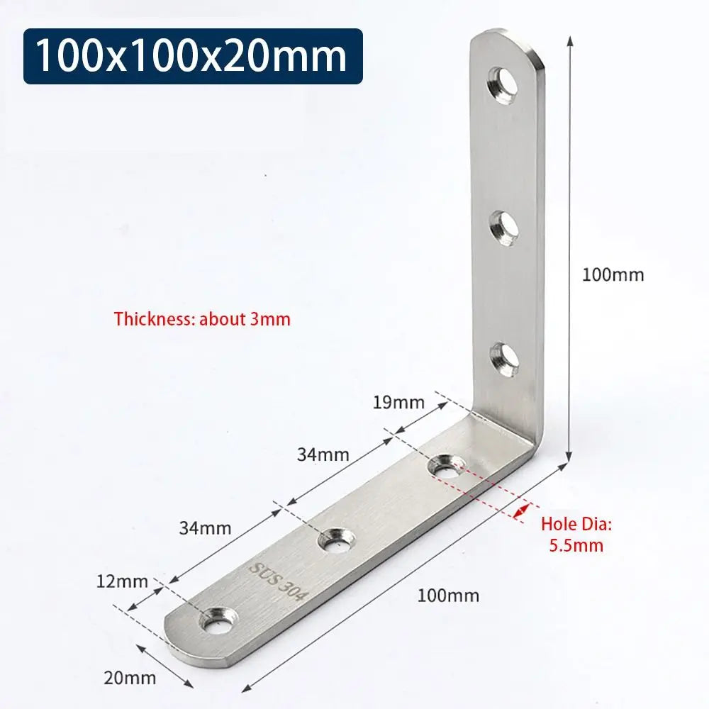 1Pcs Cabinet Screens Wall Angle Bracket Furniture Fastener SUS304 Stainless Steel Corner Brace Joint L Shape Oasis Select 100x100x20mm