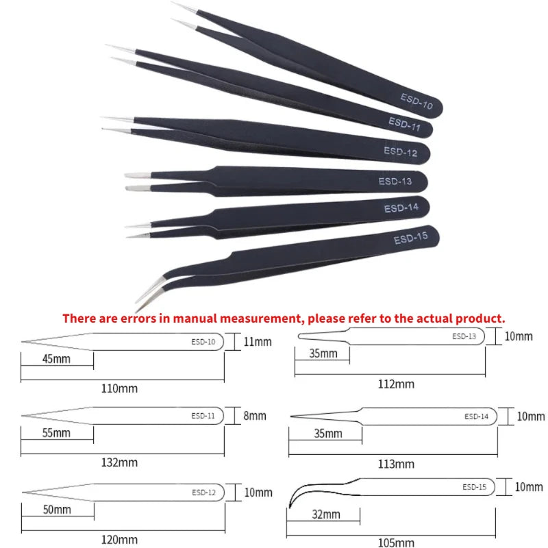 6pcs Precision Long Tweezers Set ESD Anti-Static Stainless SteelTweezers Repair Tools For Electronics Repair Soldering Craft Oasis Select