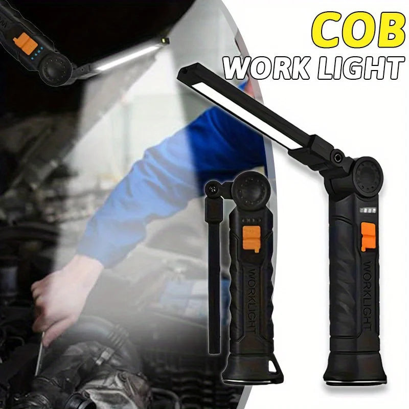 Portable COB LED Work Light – Magnetic, Hook, Rechargeable 350LM