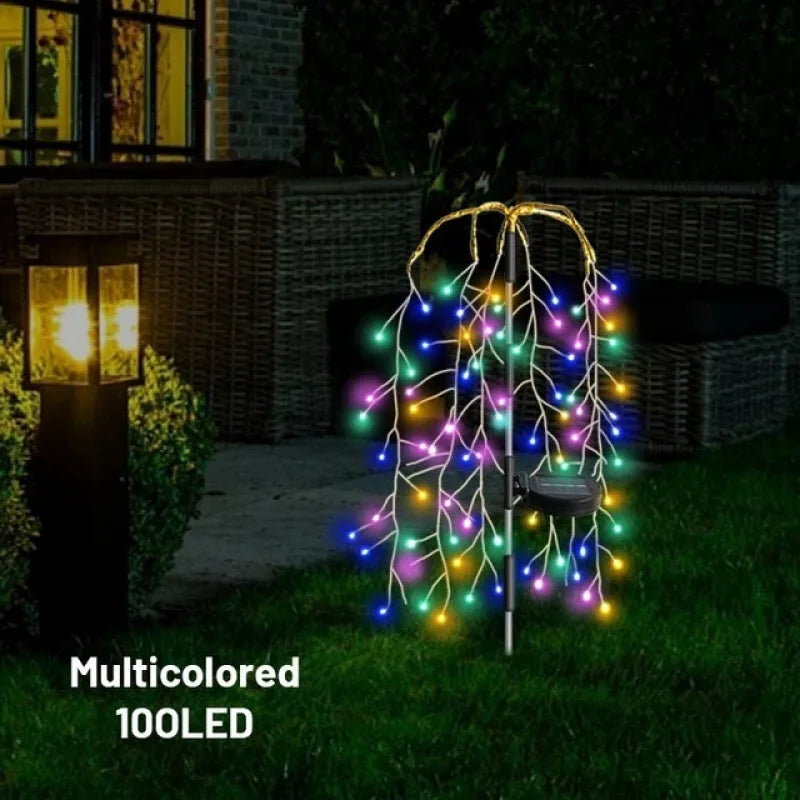 Solar-powered Ground Smoke Lamp LED Starry Sky Copper Wire Outdoor Waterproof Lawn and Courtyard Decorative Color Lamp Oasis Select RGB 100 lights