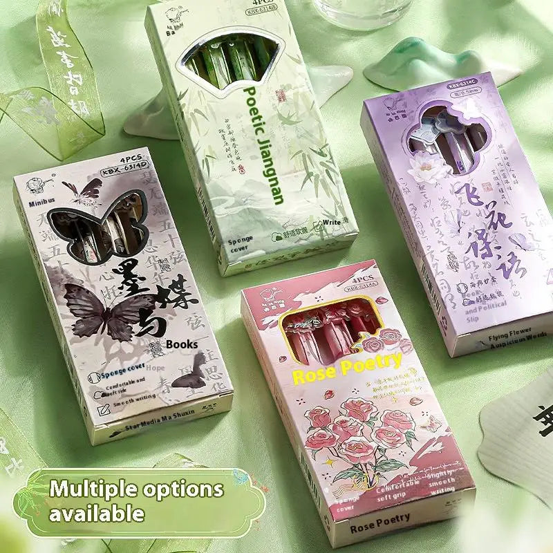 4PCS/Set Retractable Gel Pen with Acrylic Sticker Decoration Cute Cartoon Design Creative Personality Pen for School Office Oasis Select