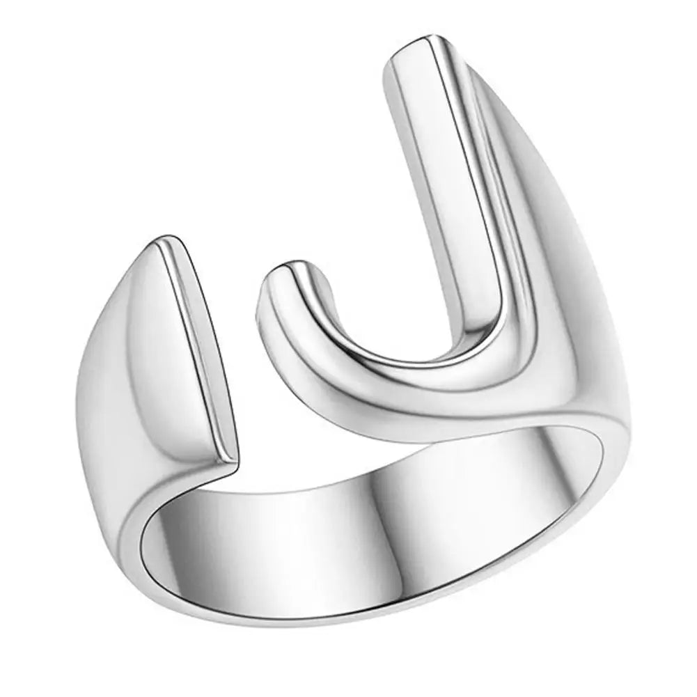 A-Z Initial Letter Ring – Adjustable Silver Open Ring for Women
