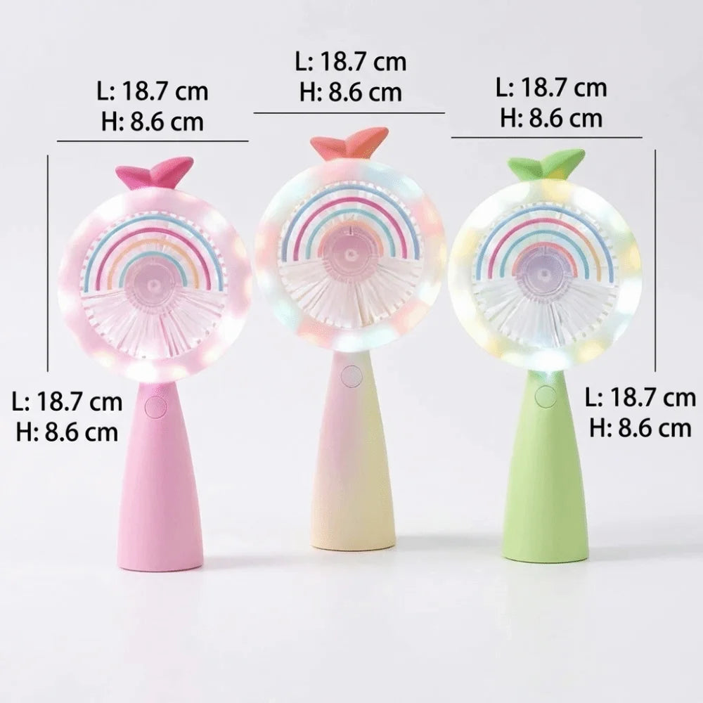 Cute Rainbow Light Portable Handheld Mini Fan Compact Design Lightweight Build Desktop Cooling Fan Stable Operation Oasis Select