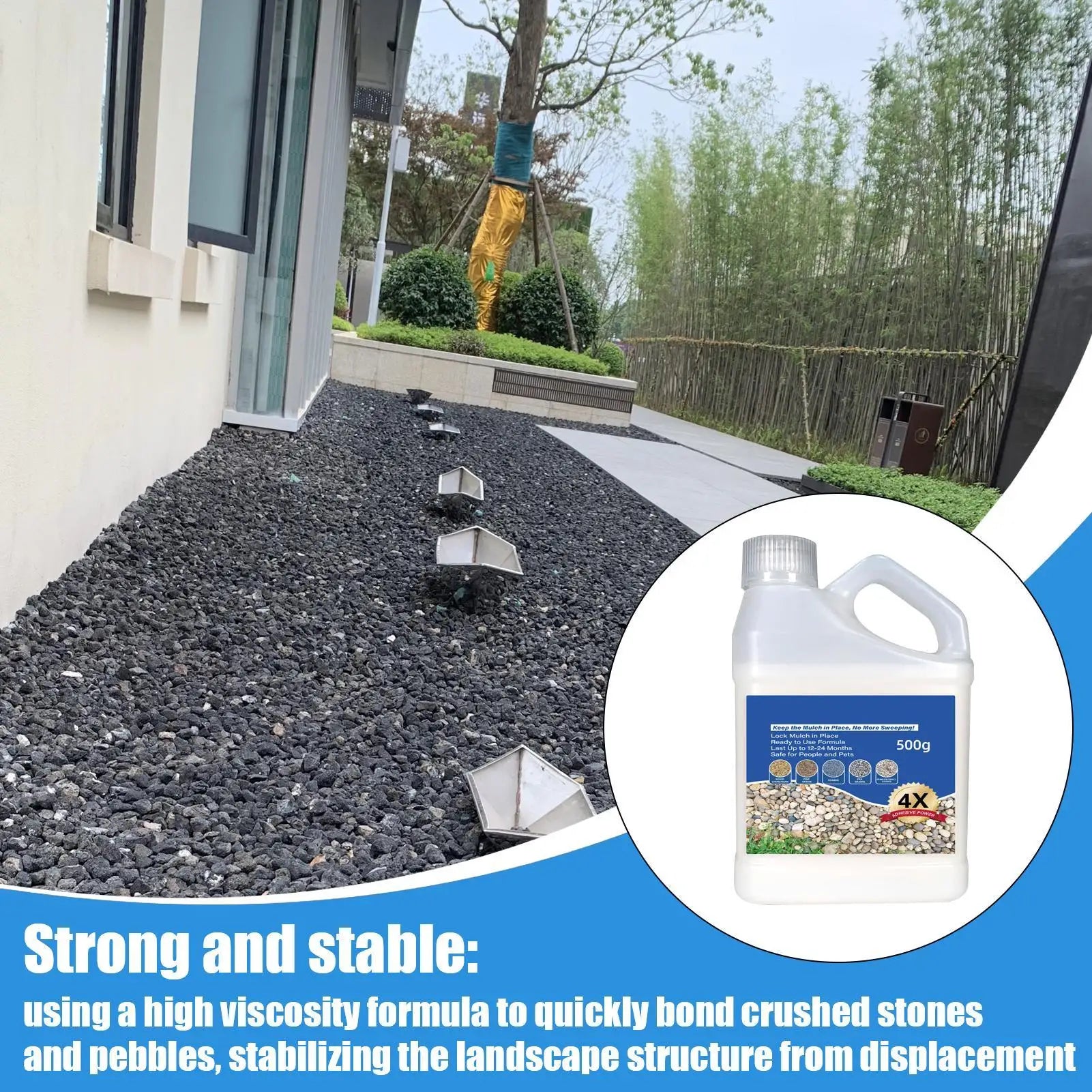 Rock Glue 500g Mulch Rock Adhesive Pea Gravel Sticky Rock Glue Fast Drying Glue Outdoor Yard Patio Stones Landscape Adhesive Oasis Select