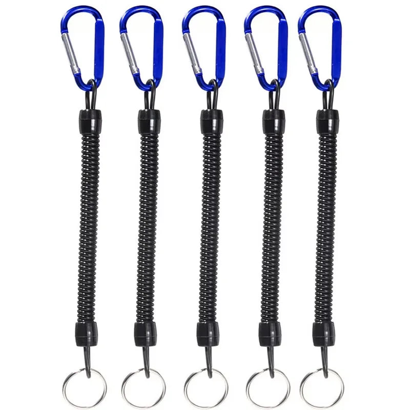 Fishing Lanyards 5pcs Tactical Retractable Spring Elastic Rope With Carabiner Camping Anti-lost Phone Keychain Fishing Rope Oasis Select 5pcs Blue China Mainland