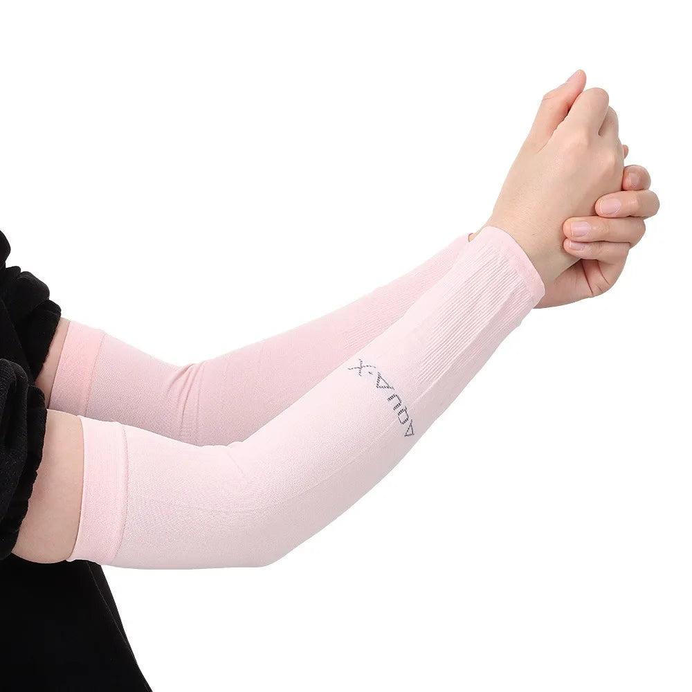 New Breathable Sun Protection Sleeves Summer Cooling Quick Drying Driving Sleeves Anti-UV Elastic Fishing Running Sleeves Oasis Select Pink-Straight Style
