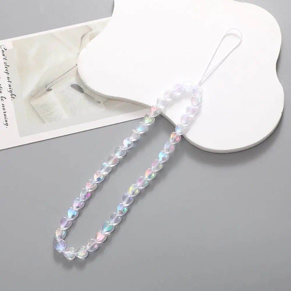 Cute Star Beaded Phone Chain Acrylic Beaded Korea Phone Pendant Lovely Coloful Anti-Lost Phone Chain Hanging Jewelry Girl Gift Oasis Select white-heart