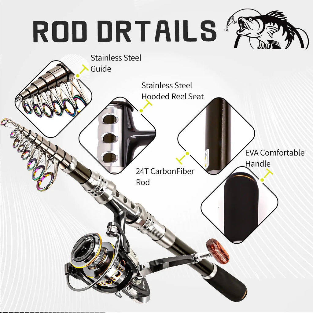 Carbon lure rod wheel set, sea fishing rod, telescopic fishing rod, rotating reel, travel, fresh water fishing set Oasis Select
