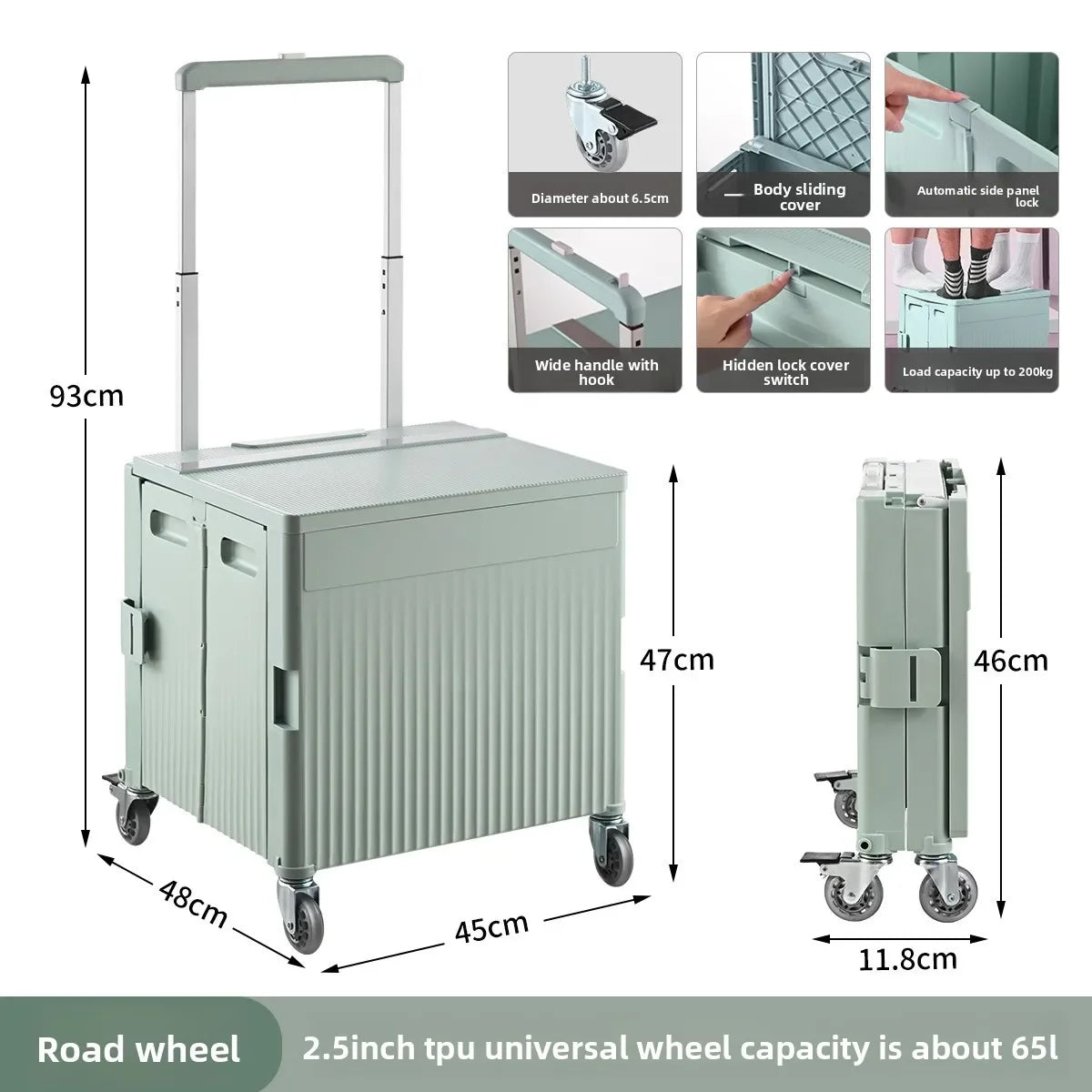 Multi-functional Shopping Cart Folding Light Carry Shopping Cart Camping Trailer Hand Pull Trolley Express Pull Goods Home Oasis Select Green-D