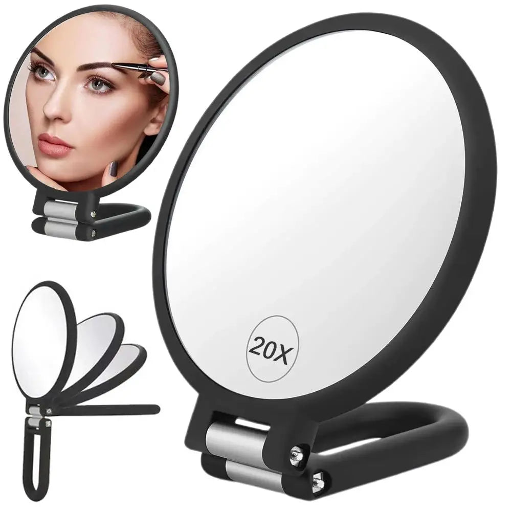 Magnifying Handheld Mirror Double Sided,1X 15x 20X 30X Magnification Hand Mirror, Travel Folding Stand Adjustable Dressing Table Oasis Select 20x