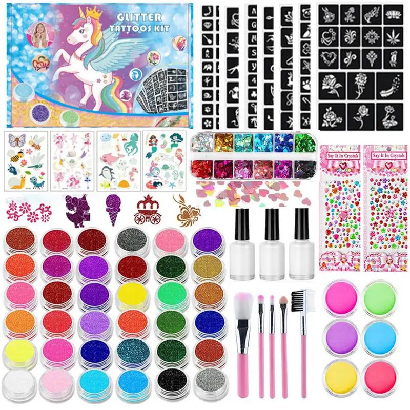36 colors Colorful Glitter Temporary Tattoo Set Glitter Powder Makeup Brush Tattoo Glue Tattoo Party Face Body Art Kits For Kids Oasis Select