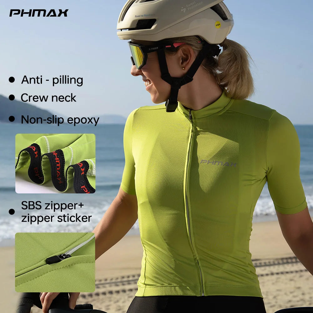 PHMAX Women Cycling Jersey Pro Breathable Summer MTB Road Bike Shirt Reflective Strip 3 Pockets Short Sleeve Cycling Maillot Oasis Select