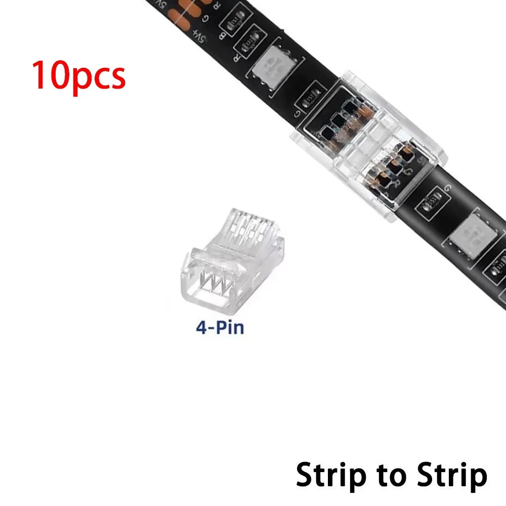 Solderless LED Strip Connectors 2/3/4/5 Pin | 10mm Transparent