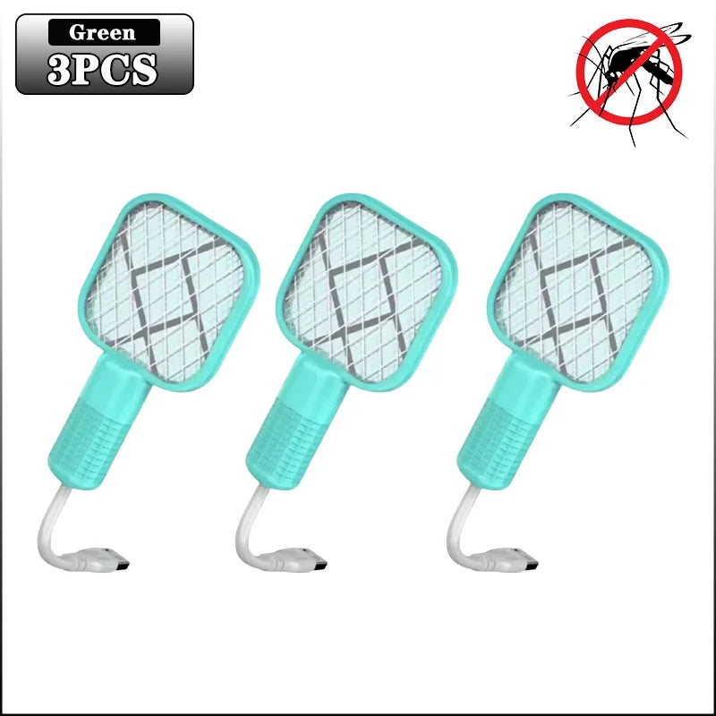 Electric Mosquito Swatter Rechargeable Bug Zapper UV Light Fly Killer Insect Racket for Home Outdoor Pest Control Camping Use Oasis Select Green-3PCS