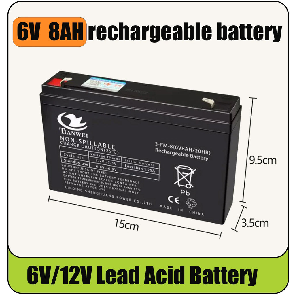 6V 12V Rechargeable Battery For Children's Electric Vehicles Toy Cars Motorcycles Baby Strollers Battery 5Ah 7Ah 8Ah 12Ah Oasis Select 6V 8Ah