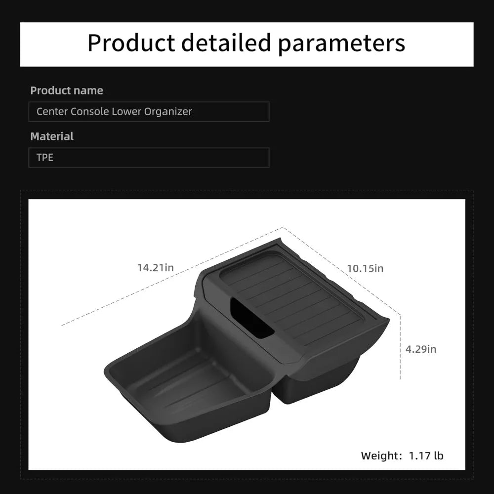 Non-Slip TPE For Tesla Model Y Standard Version 2025 Lower Center Console Storage Organizer Insert Tray Interior Accessories Oasis Select
