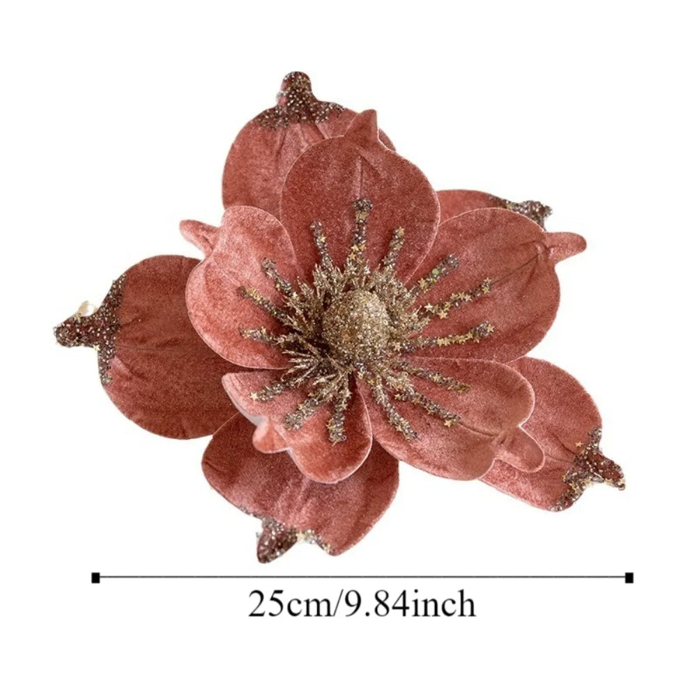 Christmas Artificial Poinsettia Glitter Flower Sequin Flannel Fake Flowers Photography Props Wedding Party Decoration Oasis Select