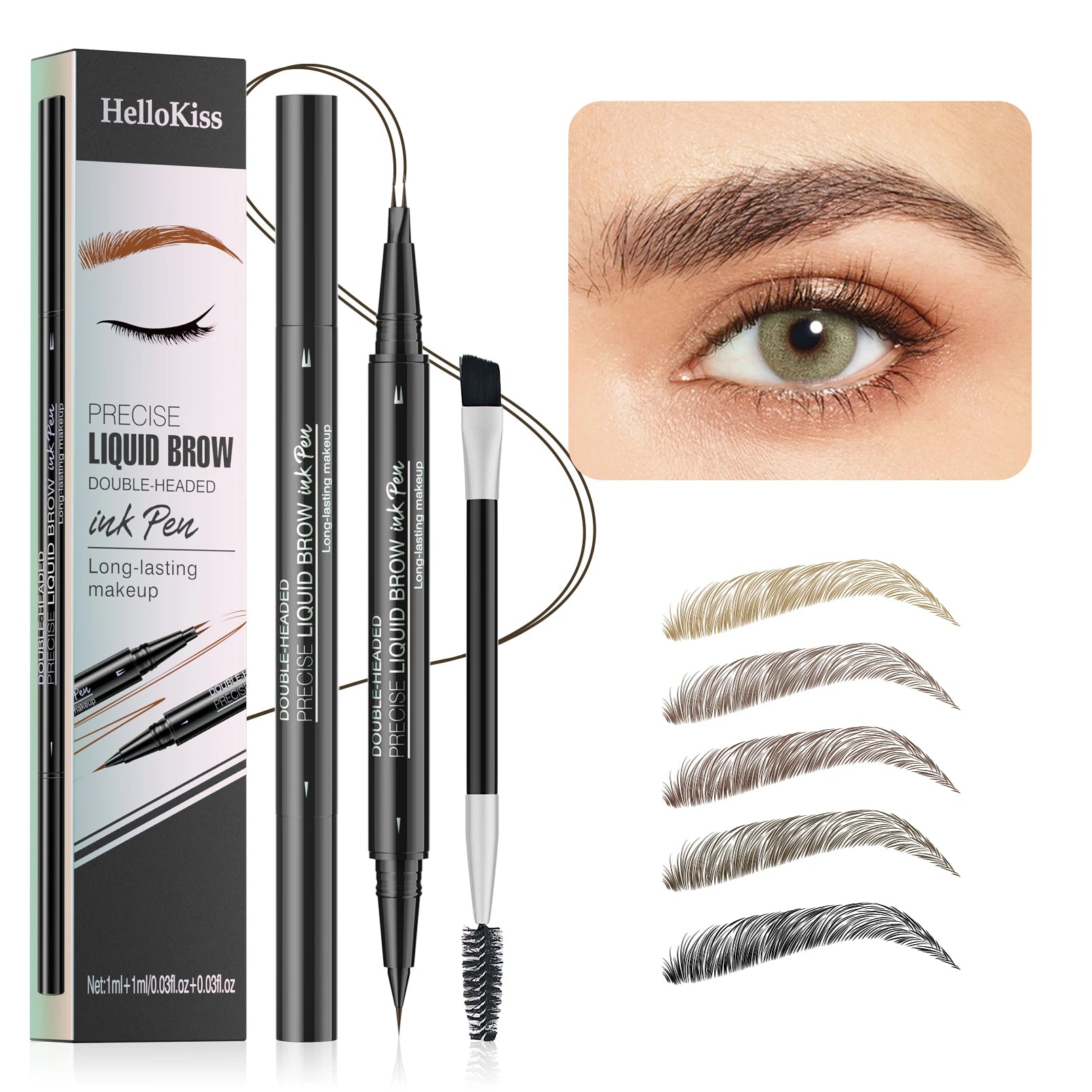Hello Kiss Dual-Tip Waterproof Eyebrow Pencil – Smudge-Proof