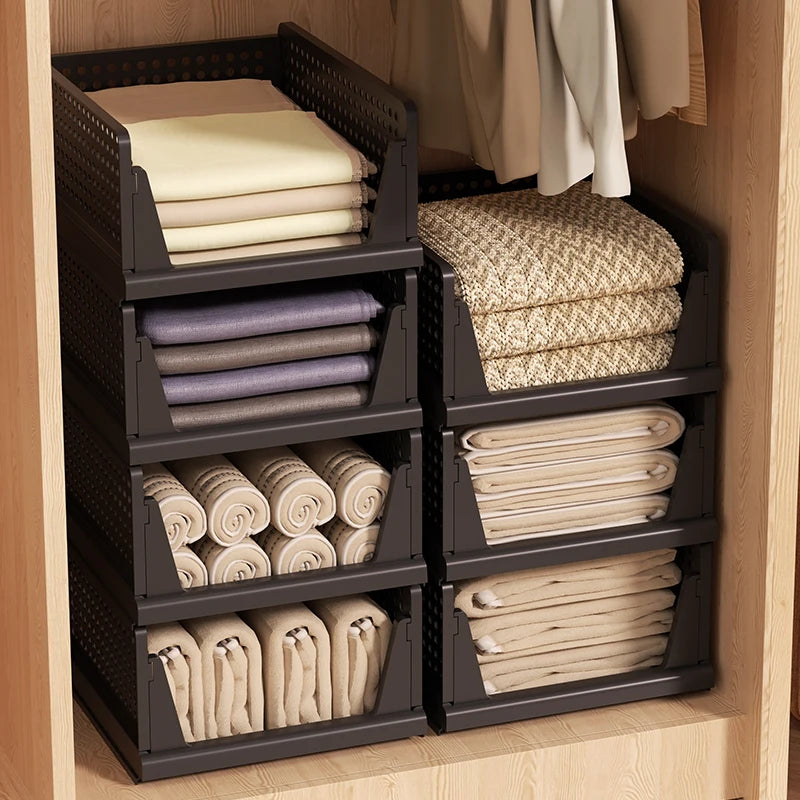 Foldable Storage Basket, Freely Stackable Multi-Layer Heavy-Duty,Stores Snacks/Clothes/Toys, Ideal for Living Room/Bedroom Oasis Select