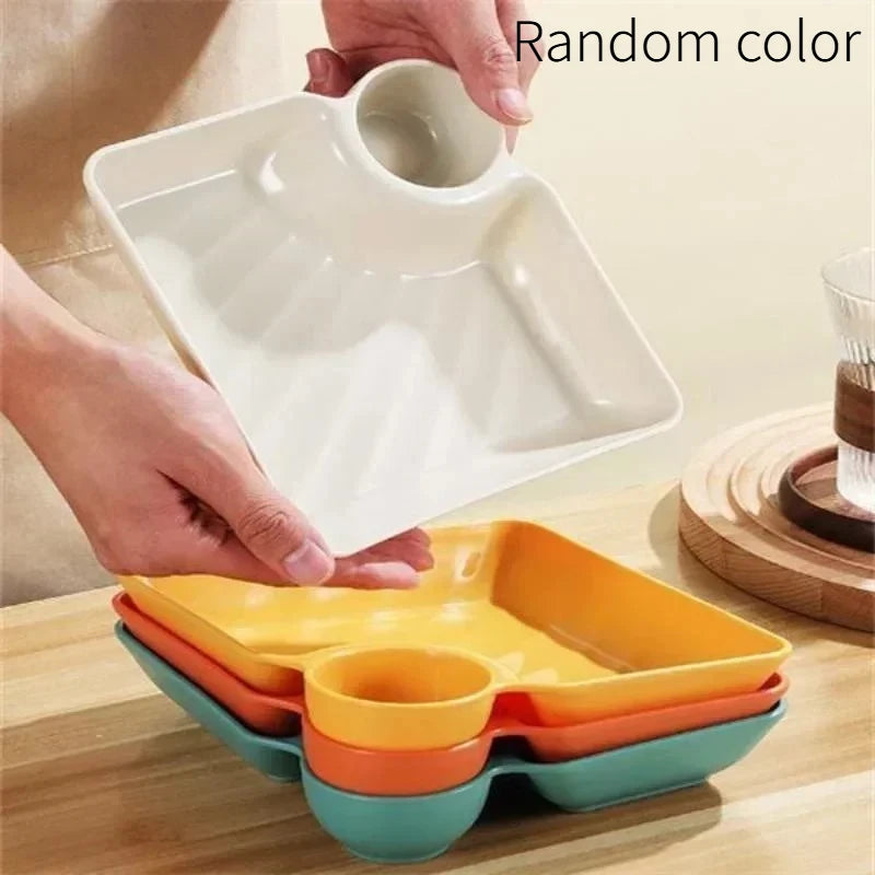 4pcs Easter Themed Chips & Dip Plates, Plastic Dumpling Serving Platter with Dipping Cup, Divided Snack Dishes for Appetizer Oasis Select 4pcs