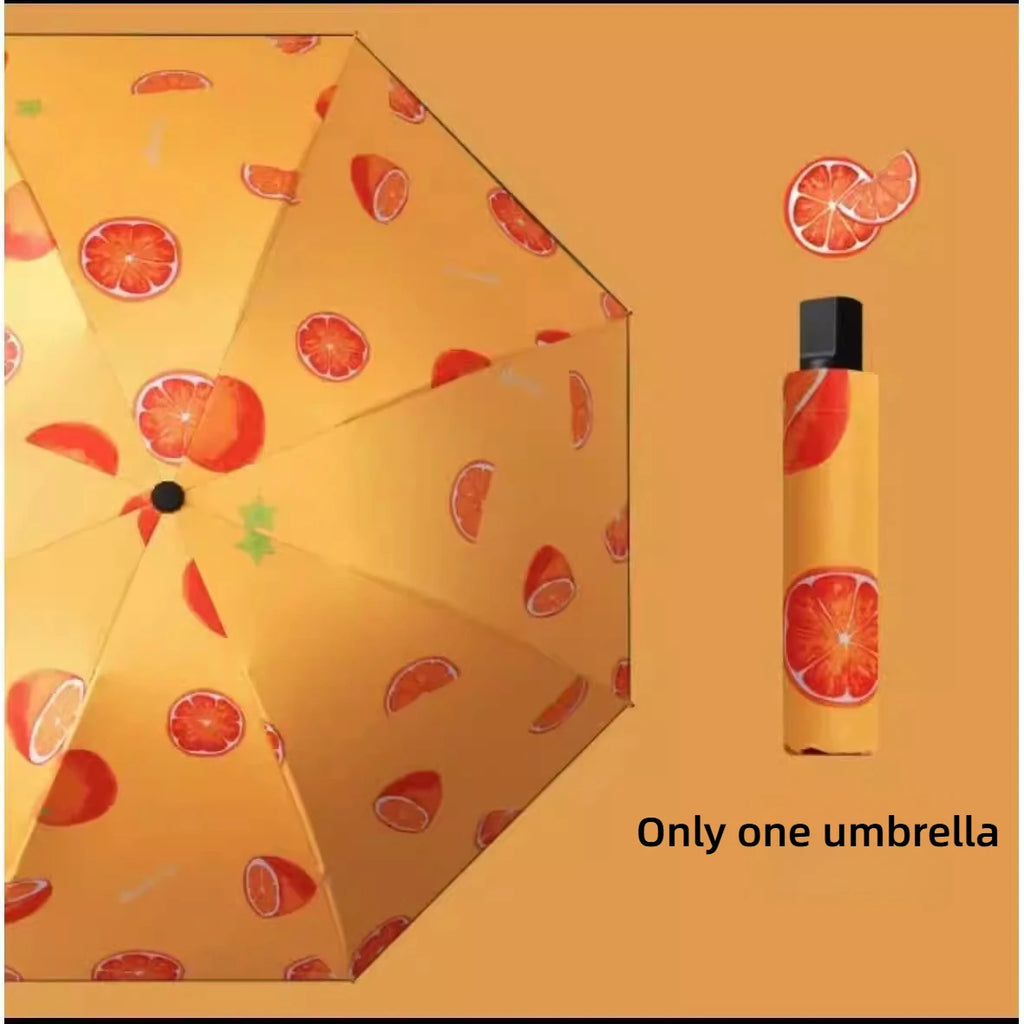 1pcs Fruit Umbrella Sturdy and Durable Manual Version Reinforced for Both Rain and Rain Small and Fresh Foldable and Portable Oasis Select 8 bone orange full-fiber 8K