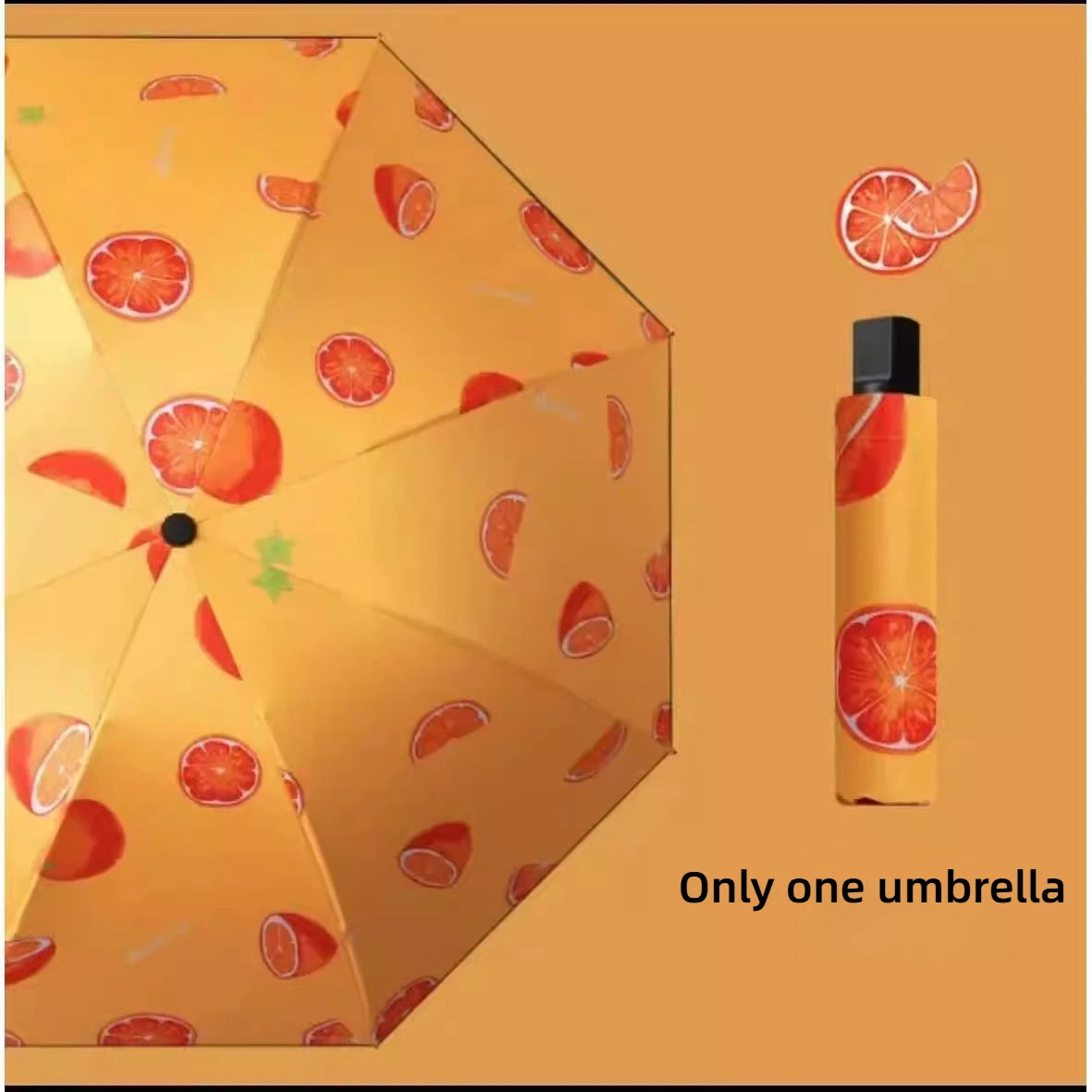 1pcs Fruit Umbrella Sturdy and Durable Manual Version Reinforced for Both Rain and Rain Small and Fresh Foldable and Portable Oasis Select 8 bone orange full-fiber 8K