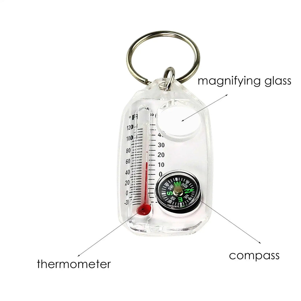 Mini Outdoor Mountaineering Keychain with Thermometer Compass Pointer Buckle Key Hook Carabiners for Survival Guiding Tool Oasis Select