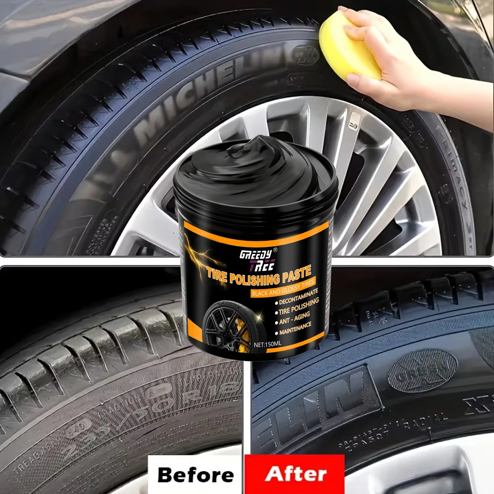 Tire & Plastic Restorer Cream - Deep Black Shine for Faded Tires, Rubber & Plastic Parts | Restore Color, Repair Cracks, Prevent Oasis Select