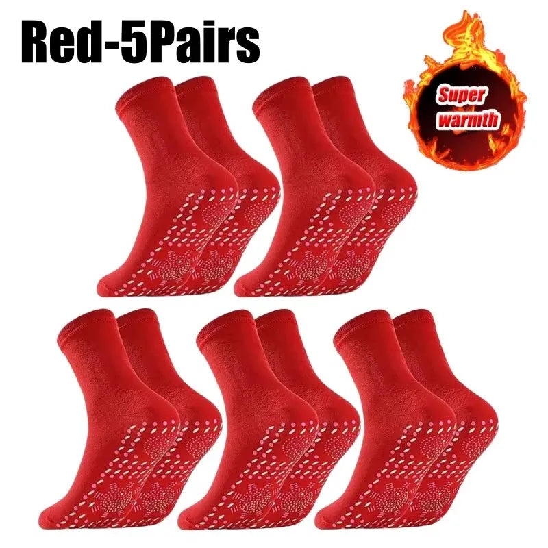 1-10pairs Unisex Self Heated Health Care Warm Socks Tourmaline Magnetic Therapy Foot Sox Relief Pression Sports Thermal Sock Oasis Select 5pair-Red One Size
