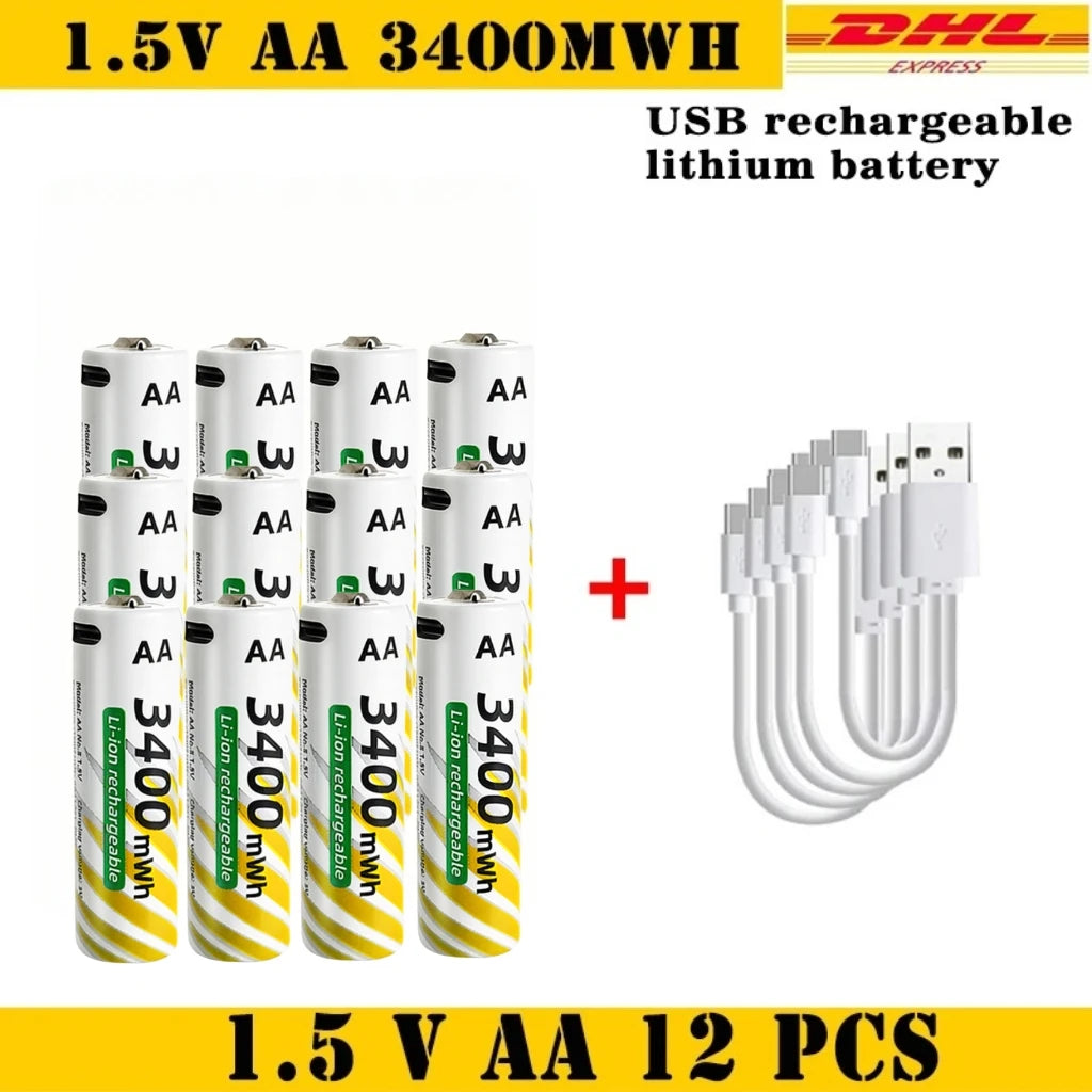 Li-ion AAA and AA Rechargeable Batteries USB Lithium-ion 3400mWh 1.5V AA Rechargeable Batteries+900mWh 1.5V AAA Battery Oasis Select AA 12pcs-USB