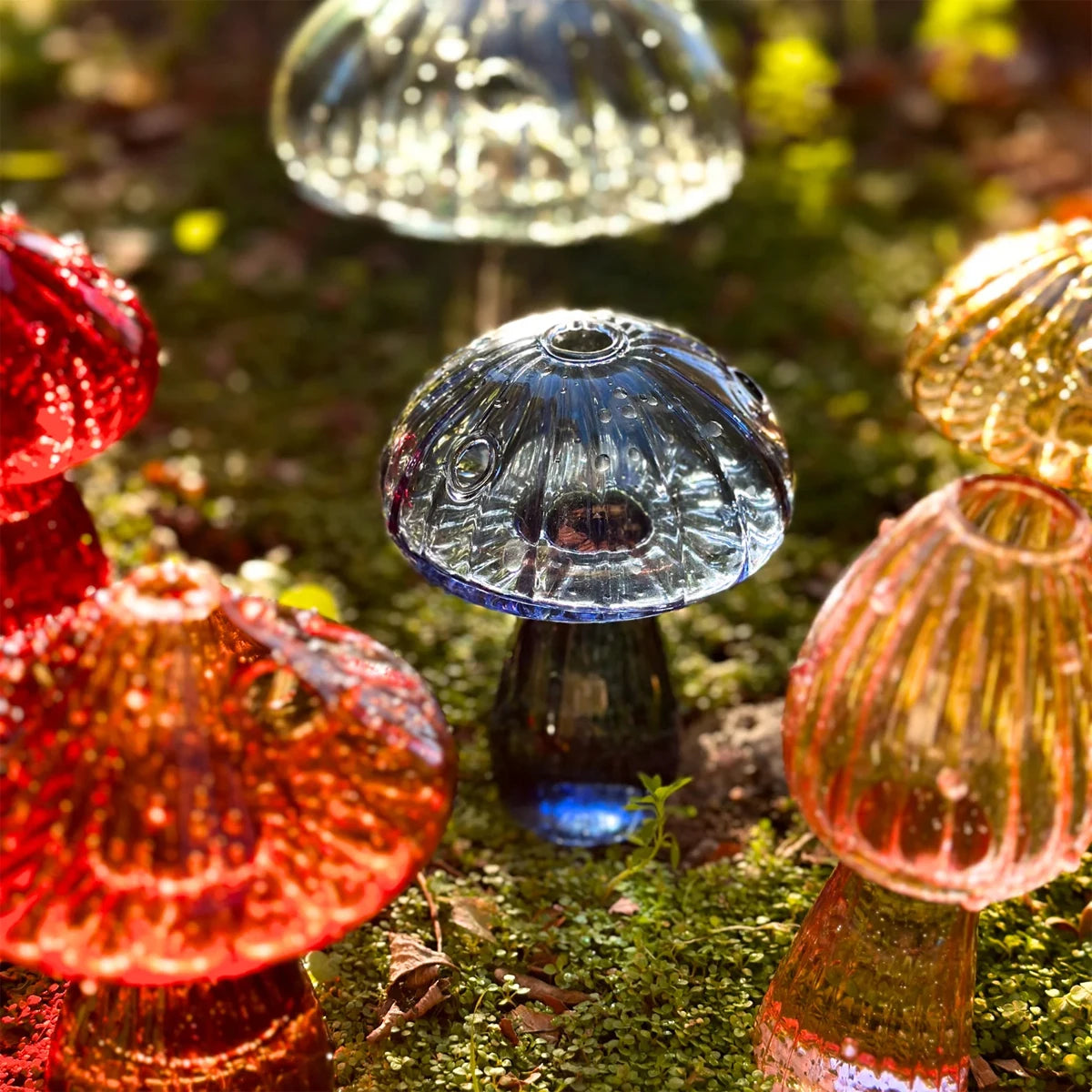 Colourful Mushroom Vase Plant Glass Plant Bud Vase Decoration Garden Glass Aromatherapy Vase Living Room Desktop Combination Oasis Select