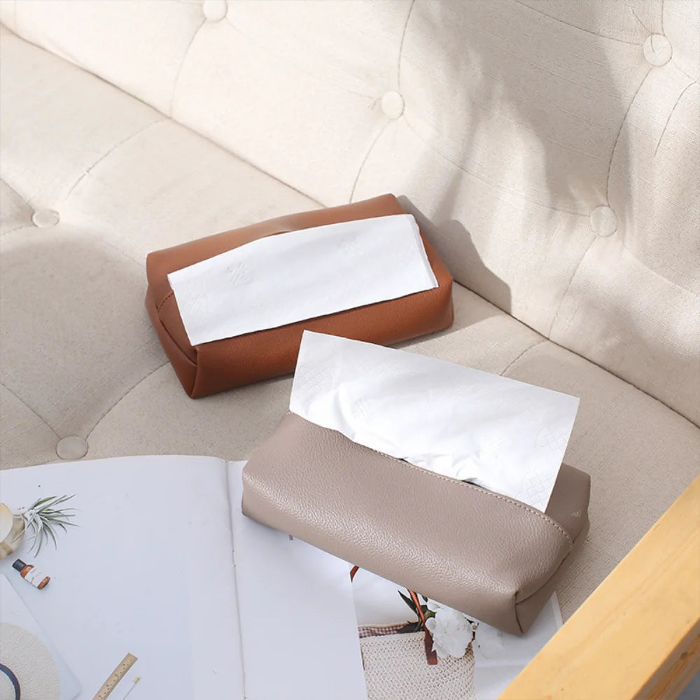 Creative Leather Tissue Box Nordic Simple Home Living Room Light Luxury Tissue Box Bedroom High-end Paper Tissue Box Oasis Select