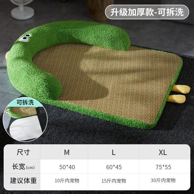 Summer Pet Wicker MATS, Cat Beds, Cool and Breathable Cat Beds, Dog Bed MATS, and Pet Ice Pads Can Be Disassembled and Washed Oasis Select Semicircle green L 60x45cm