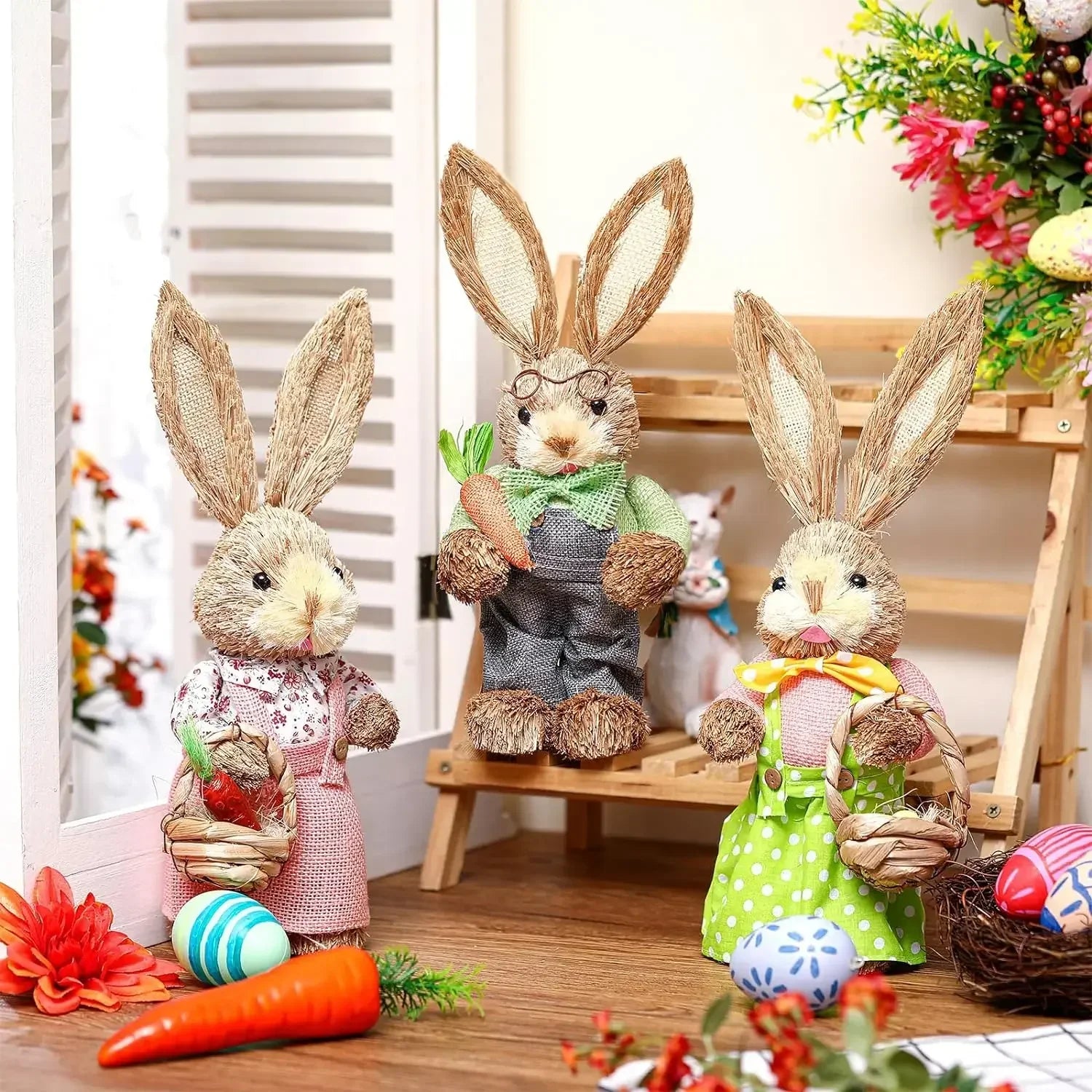 1/2Pcs Easter Bunny Party Decor Realistic Ornament Handmade Home Store Decoration Country Retro Style Gift Window Display Prop Oasis Select