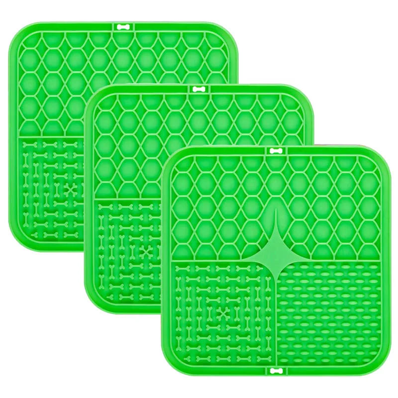 Food Grade Silicone Pet Dog and Cat Anti-Choking Slow Eating Tableware Tray Licking Mat Licking Plate Pet Yogurt Placemat Oasis Select green-3pcs 15.5cmX15.5cm