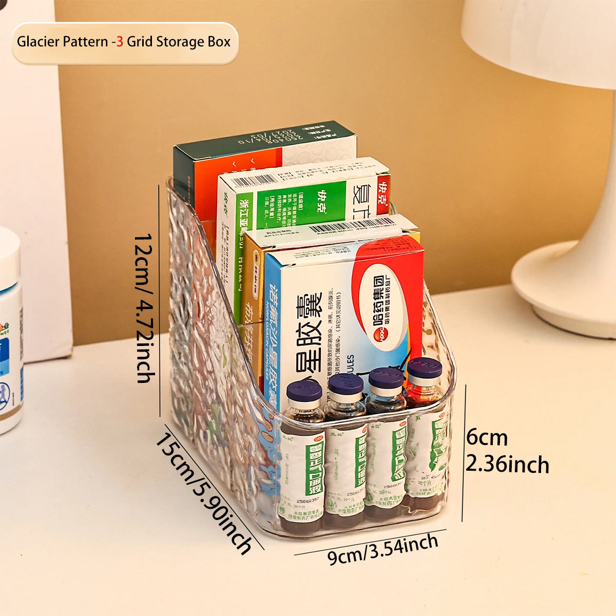 1pc Transparent Acrylic Medicine Storage Box Multi functional Divided Medicine Box/Cosmetics Tabletop Sorting Box Oasis Select Transparent-3 grids