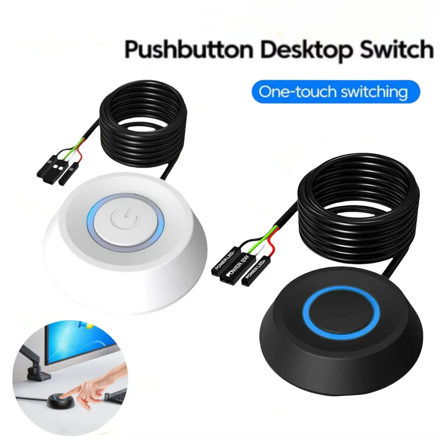 Computer Desktop Switch 1.8M LED Lights PC Motherboard External Start Power On/Off Push Button Extension Cable For Home Office Oasis Select