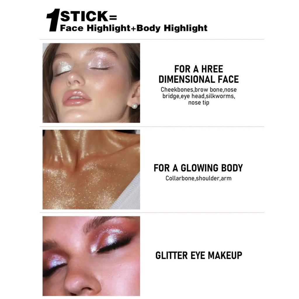 6 Shade Creamy Highlighter Stick Stunning Shimmer Glow For Cheekbones Lips Face Body Smooth Blendable Makeup Oasis Select