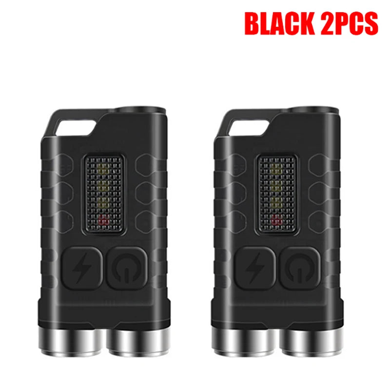 Multifunctional Mini V3 EDC Keychain Flashlight Super Bright Portable Waterproof LED Torch Type-C Rechargeable Pocket Lantern Oasis Select Black 2PCS