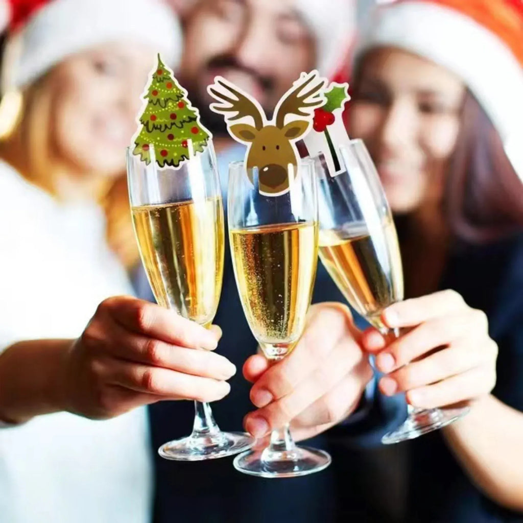 10PCS/set Christmas Cup Card Xmas Party Santa Hat Wine Glass Decoration Home Table Place Decorations Christmas Party Supplies Oasis Select