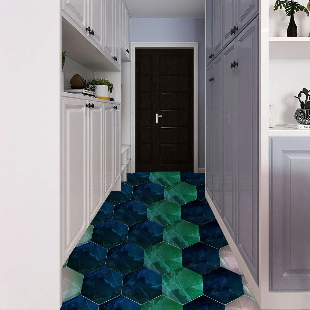 Stereoscopic simulation hexagonal self-adhesive ceramic tile decorative anti-skid coating twill film floor tile wall decor Oasis Select