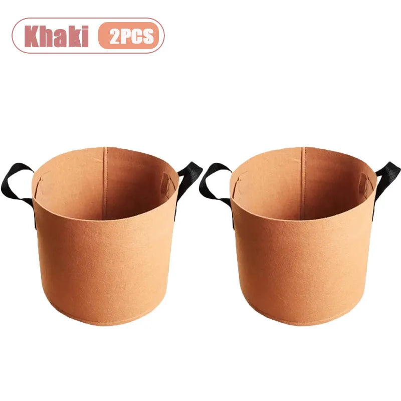 1-4PCS Thickened Nonwoven Fabric Grow Bag Felt Plant Pot for Balcony Roof Garden Aeration Container with Handle Oasis Select Khaki-2PCS 5Gallon