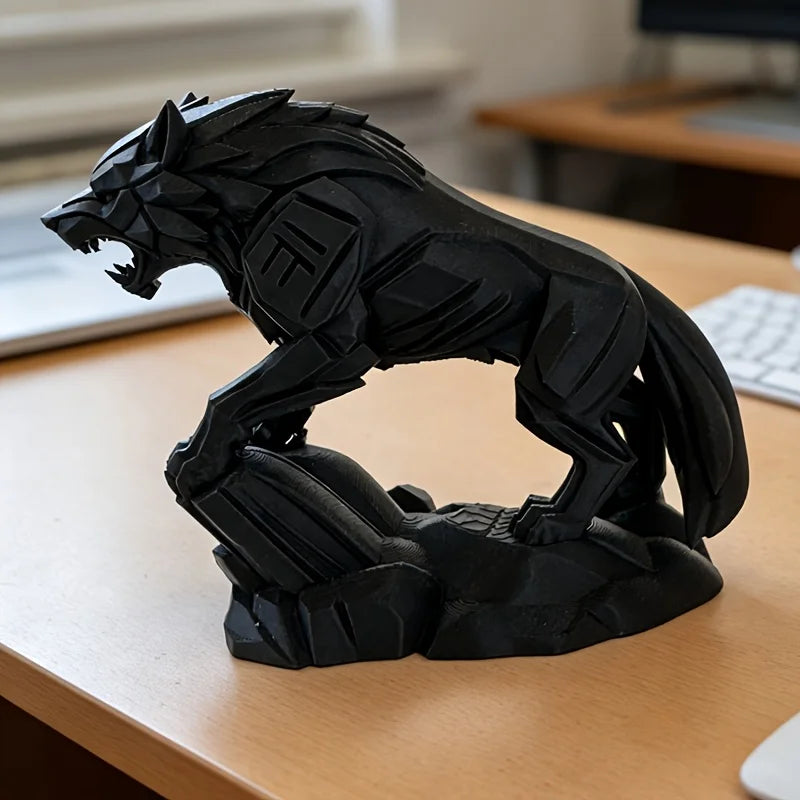 Geometric Black Wolf Figurine - Abstract Faceted Wolf Sculpture Modern Predator Statue for Desk Home Decor Gift Oasis Select black