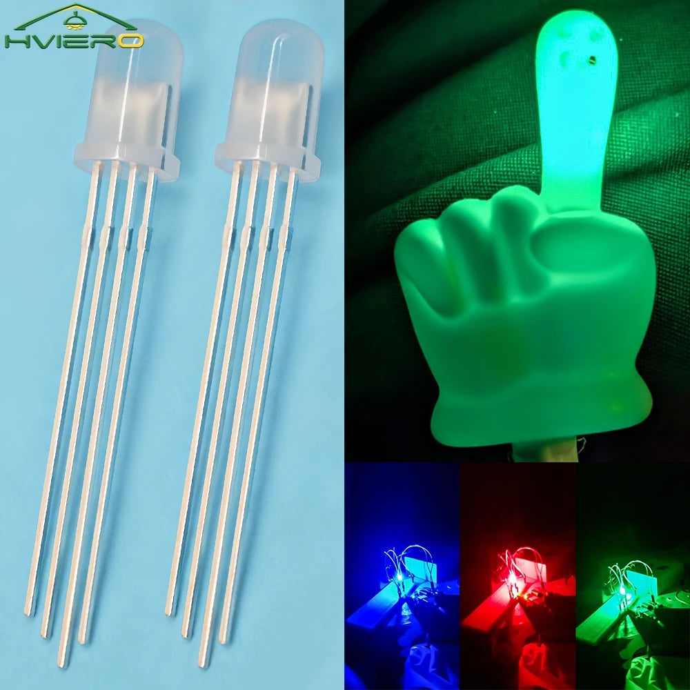 5mm RGB LED Diodes 4-Pin Diffused Tri-Color | 100–500 Pack