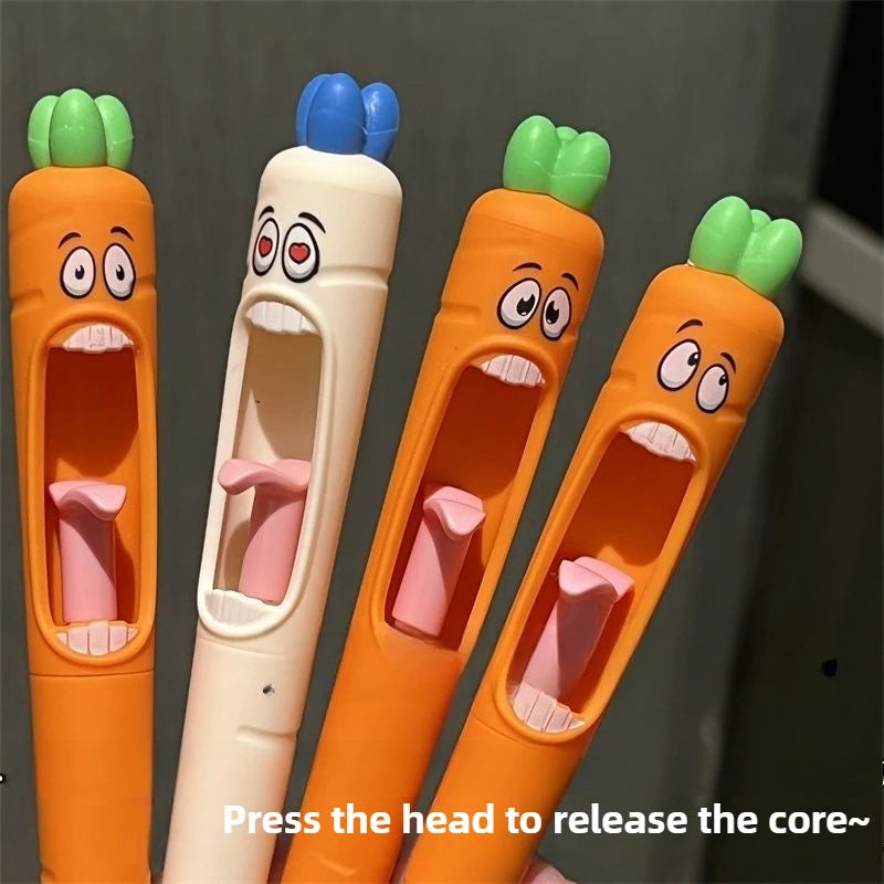 4pcs Kawaii Neutral Pen 0.5mm Cartoon Creative Carrot Shape Press Neutral Pen Set School Student Office Stationery Supplies Oasis Select