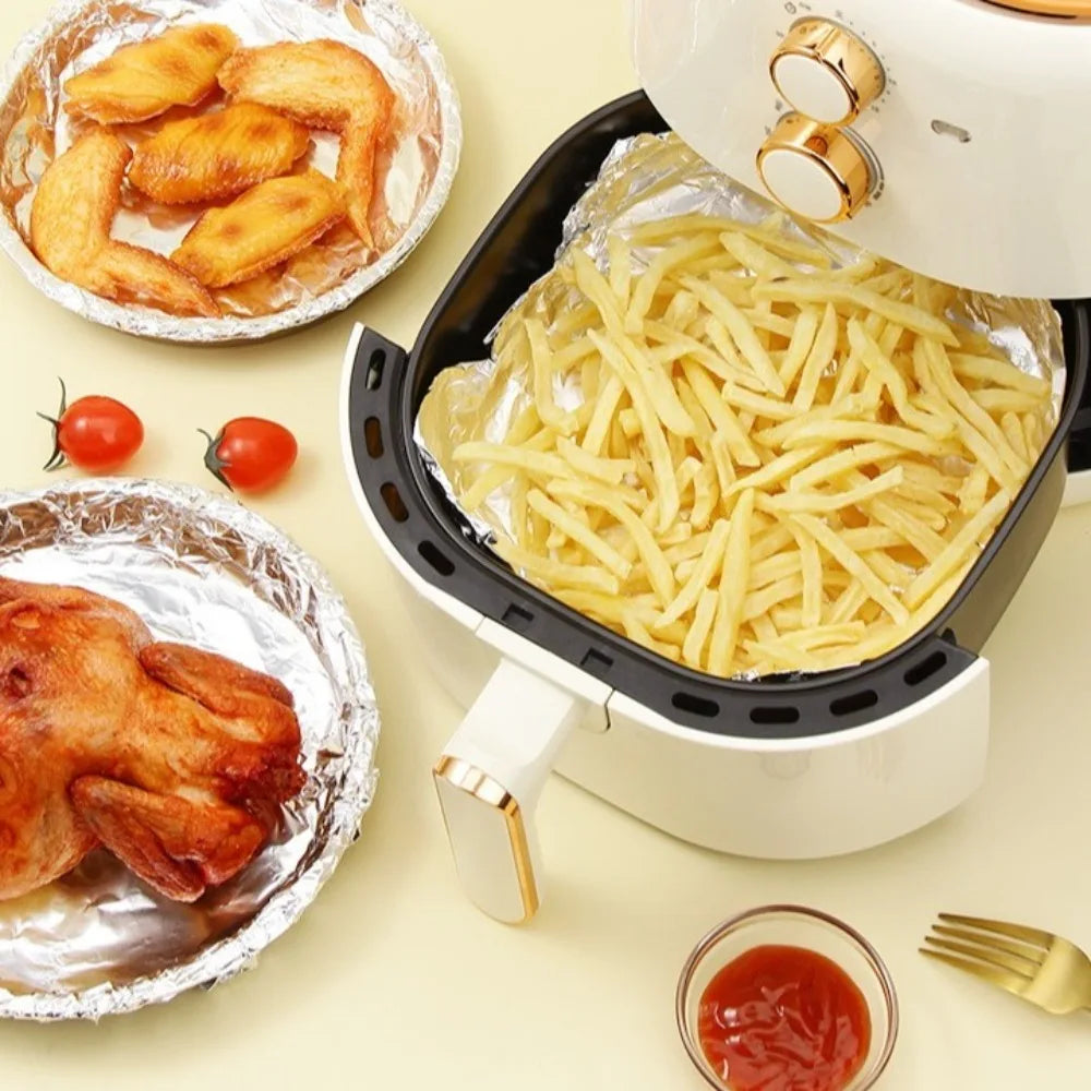 50pcs Disposable Aluminum Foil Paper Square Oil-proof Food Container Paper Non-stick Thick Kitchen Baking Tool Oasis Select
