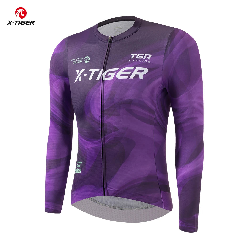 X-TIGER Men's Cycling Jersey Long Sleeve Breathable Slim-fit Cycling Tops Shirts Mountain Road Professional Bike Clothes Oasis Select XM-CY-41301 Asian sizes L
